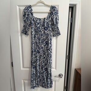Blue Rain Navy and White Floral Midi Dress